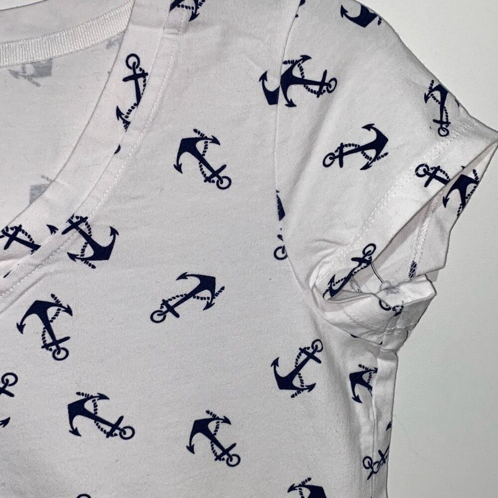 Cable & Gauge Womens Navy Anchor Print V-Neck Short Sleeve T-Shirt White Small - Picture 4 of 7